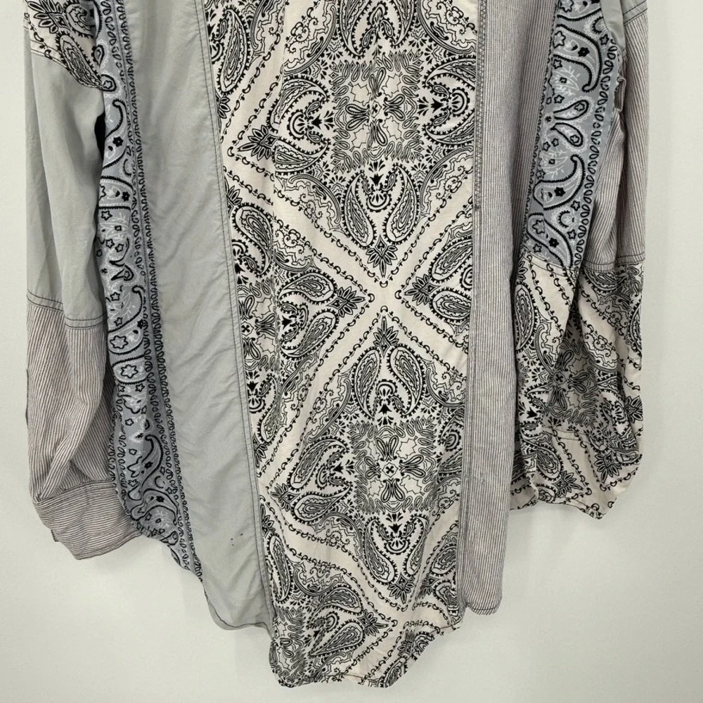 Free People All Patched Up Bandana Patchwork Button Up Shirt Sz S Lagenlook Boho - Picture 14 of 15